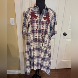 Kyla Seo High Low Plaid Dress with Embroidered Accents
